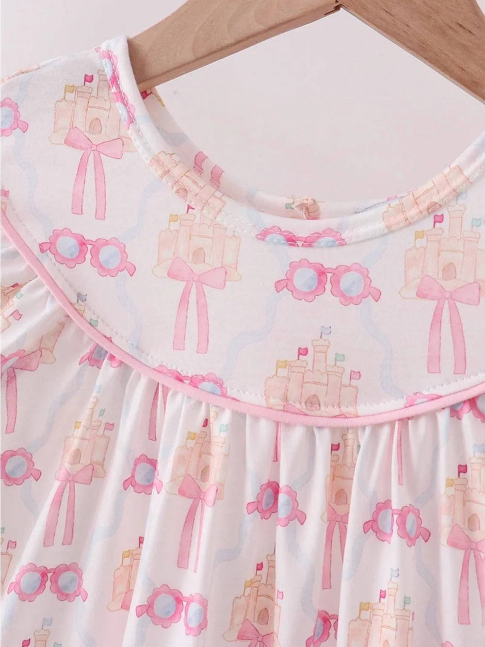 NWT Abby & Evie Pink Bow Castle Printed Ruffle-Trim Set